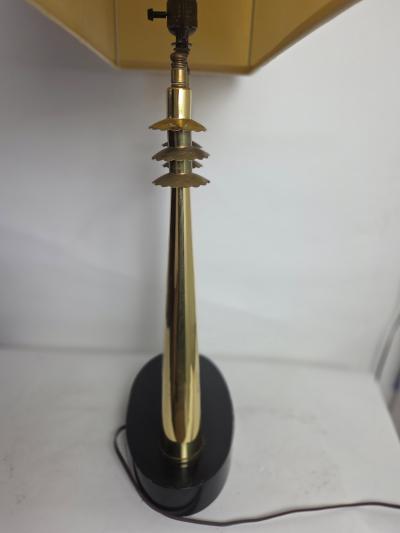 Streamlined Chinoiserie Twin Column Temple Gate Table Lamp c 1950s