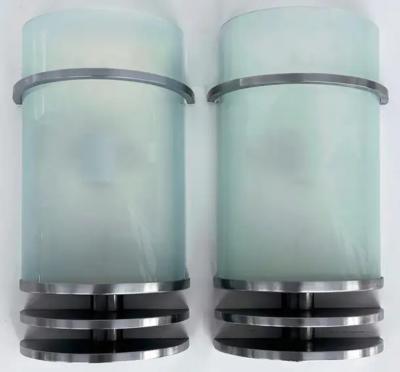 Streamlined Moderne Stainless Indoor Outdoor Wall Sconces Pair