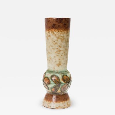 Strehla East German Mid Century Raised Green Floral Design Brown and Beige Glaze
