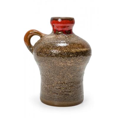 Strehla East German Mid Century Speckled Brown and Red Glazed Ceramic Jug