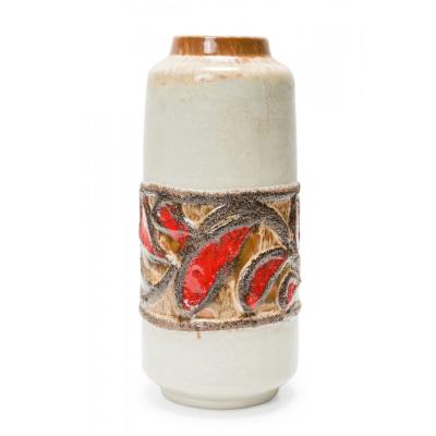 Strehla East German Mid Century White Red and Black Glazed Banded Central Design