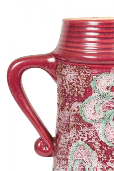 Strehla Keramik East German Mid Century Green and Beige Floral Burgundy Glazed C