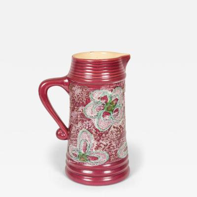 Strehla Keramik East German Mid Century Green and Beige Floral Burgundy Glazed C
