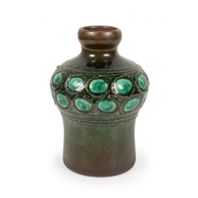 Strehla Keramik East German Mid Century Multi Tonal Green Glazed Circle Design C