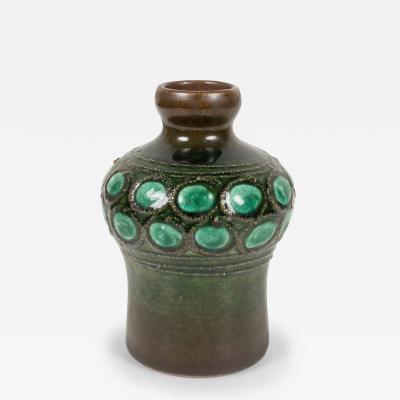 Strehla Keramik East German Mid Century Multi Tonal Green Glazed Circle Design C