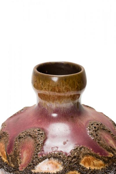 Strehla Keramik East German Mid Century Raised Brown Floral Design Mottled Brown