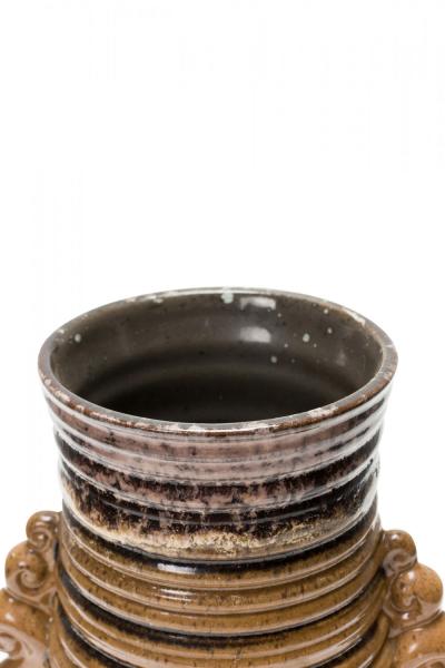 Strehla Keramik East German Mid Century Ribbed Multi Tonal Brown Glazed Ceramic