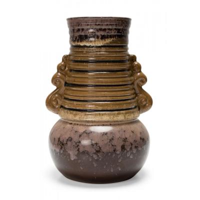 Strehla Keramik East German Mid Century Ribbed Multi Tonal Brown Glazed Ceramic