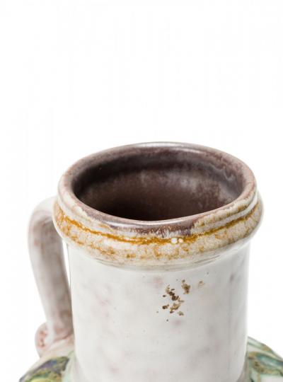 Strehla Keramik East German Raised Green and Blue Floral Pattern and Beige Glaze