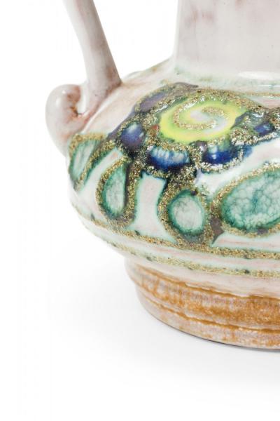 Strehla Keramik East German Raised Green and Blue Floral Pattern and Beige Glaze