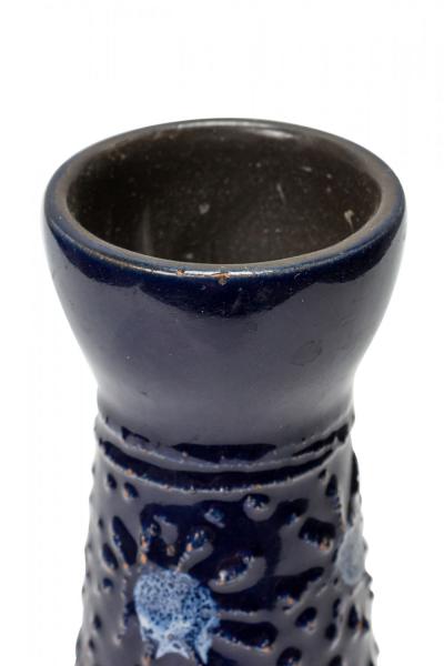 Strehla Keramik East German Raised Sunburst Pattern Blue Glazed Ceramic Vase