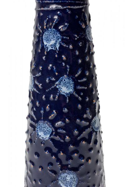 Strehla Keramik East German Raised Sunburst Pattern Blue Glazed Ceramic Vase