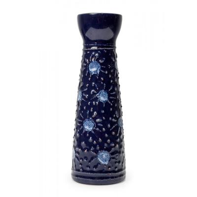 Strehla Keramik East German Raised Sunburst Pattern Blue Glazed Ceramic Vase