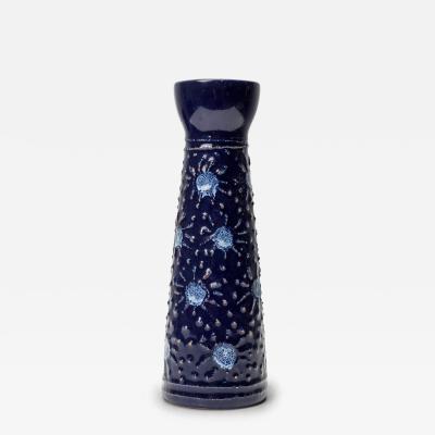 Strehla Keramik East German Raised Sunburst Pattern Blue Glazed Ceramic Vase