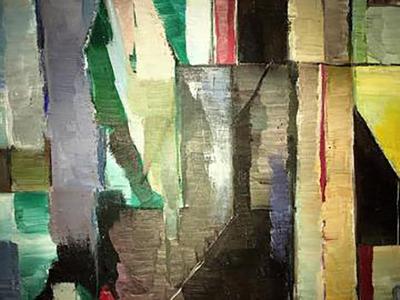 Striking Art Deco Modernist Cubist Building Painting