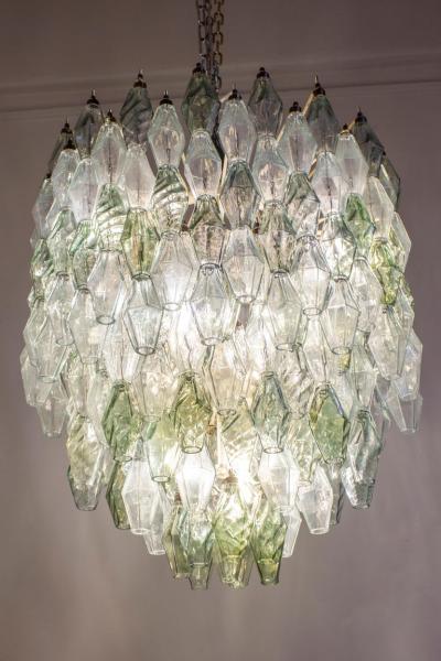 Striking Mid Century Green and Clear Poliedri Chandelier 1960