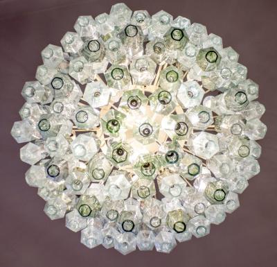 Striking Mid Century Green and Clear Poliedri Chandelier 1960
