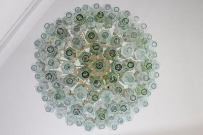 Striking Mid Century Green and Clear Poliedri Chandelier 1960
