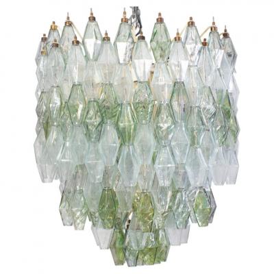 Striking Mid Century Green and Clear Poliedri Chandelier 1960