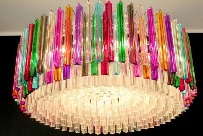 Striking Multicolor Triedi Crystal Prism Chandelier