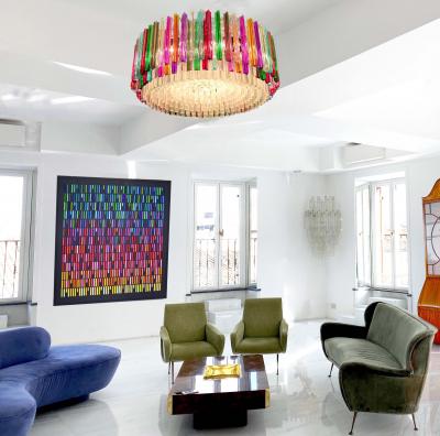 Striking Multicolor Triedi Crystal Prism Chandelier