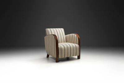 Striped Art Deco Armchair with Beech Armrests Europe ca 1930s