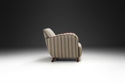 Striped Art Deco Armchair with Beech Armrests Europe ca 1930s