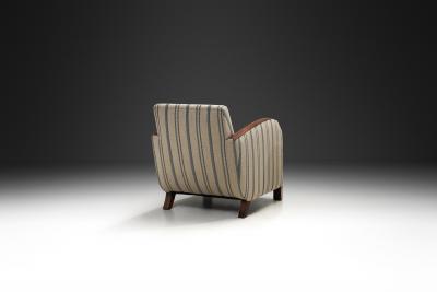 Striped Art Deco Armchair with Beech Armrests Europe ca 1930s