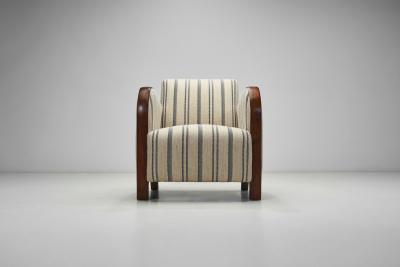 Striped Art Deco Armchair with Beech Armrests Europe ca 1930s