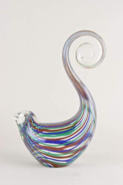 Striped Murano Glass Bird Sculpture Mid Century Murano Glass Art IT ca 1970