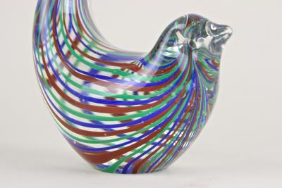 Striped Murano Glass Bird Sculpture Mid Century Murano Glass Art IT ca 1970