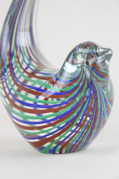 Striped Murano Glass Bird Sculpture Mid Century Murano Glass Art IT ca 1970
