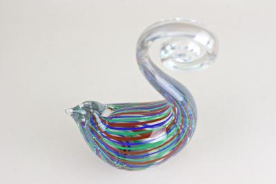 Striped Murano Glass Bird Sculpture Mid Century Murano Glass Art IT ca 1970