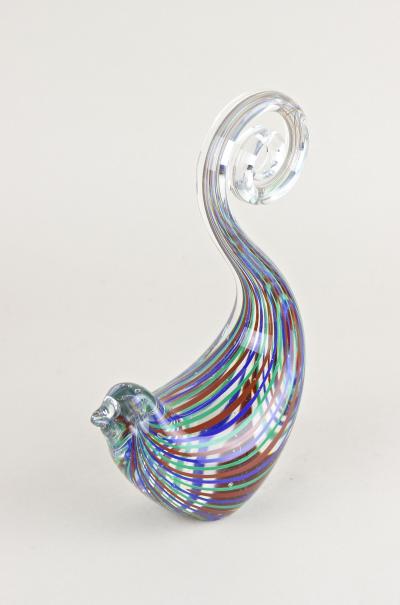 Striped Murano Glass Bird Sculpture Mid Century Murano Glass Art IT ca 1970