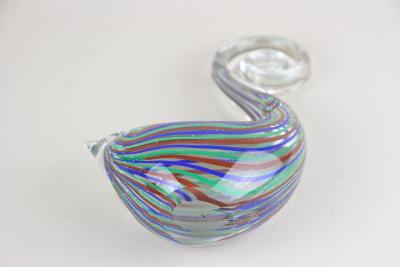 Striped Murano Glass Bird Sculpture Mid Century Murano Glass Art IT ca 1970