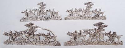 Stuart Clifford Set of 4 English Victorian Sterling Silver Fox Hunt Place Card Holders