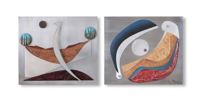 Stuart Mathews Abstract Mixed Media Wall Sculpture Diptych