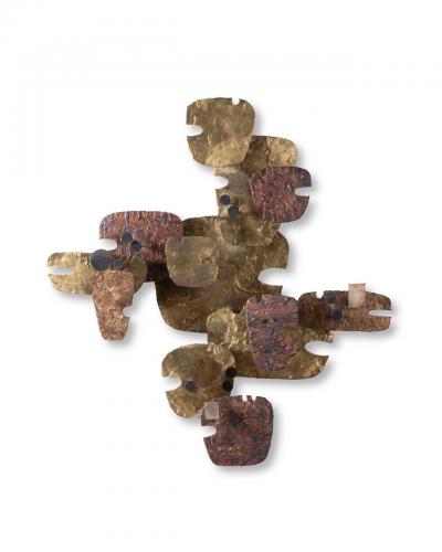 Stuart Mathews Brutalist Wall Sculpture in Mixed Metals Brass Bronze Copper
