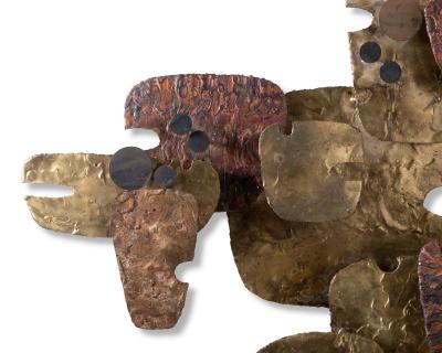 Stuart Mathews Brutalist Wall Sculpture in Mixed Metals Brass Bronze Copper