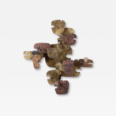 Stuart Mathews Brutalist Wall Sculpture in Mixed Metals Brass Bronze Copper