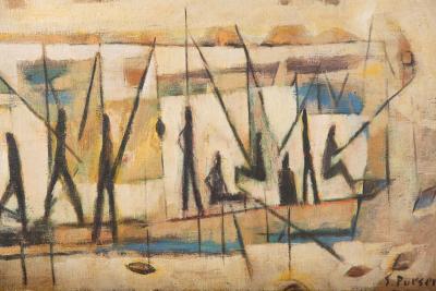 Stuart Robert Purser Five Foot Long Riverboat Oil Painting Mid Century 1949
