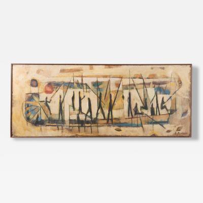 Stuart Robert Purser Five Foot Long Riverboat Oil Painting Mid Century 1949