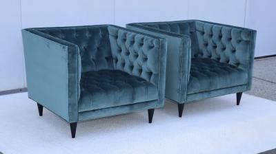 Stuart Scott Tufted Tux Club Chairs In Velvet