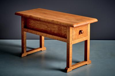 Studio Coffee table in solid curly Maple with double Access Drawer