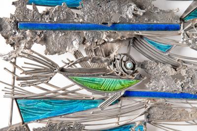 Studio Del Campo Del Campo Brutalist Seascape Wall Sculpture in Steel and Enamel 1978