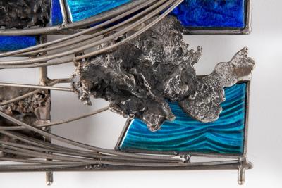 Studio Del Campo Del Campo Brutalist Seascape Wall Sculpture in Steel and Enamel 1978