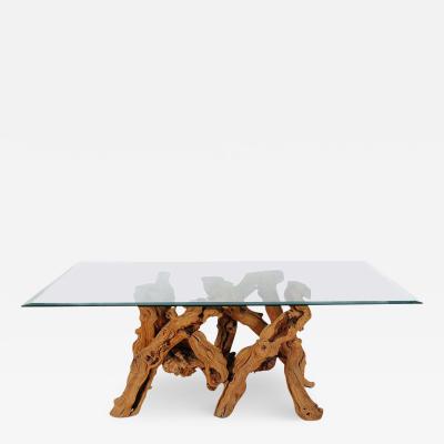 Studio Made Mid Century Modern Live Edge Driftwood Glass Top Dining Table