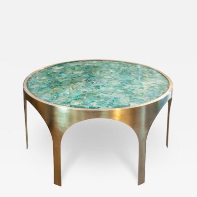 Studio Maison Nurita Green Fluorite Table with Arched Brushed Brass Base