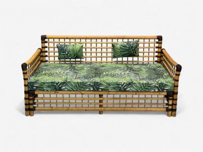 Studio Smania Italian Modern Bamboo Cane Fabric Sofa Italy 1970s