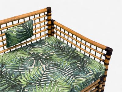 Studio Smania Italian Modern Bamboo Cane Fabric Sofa Italy 1970s